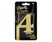 Świeczka cyferka 4, metalik złota 8cm GoDan